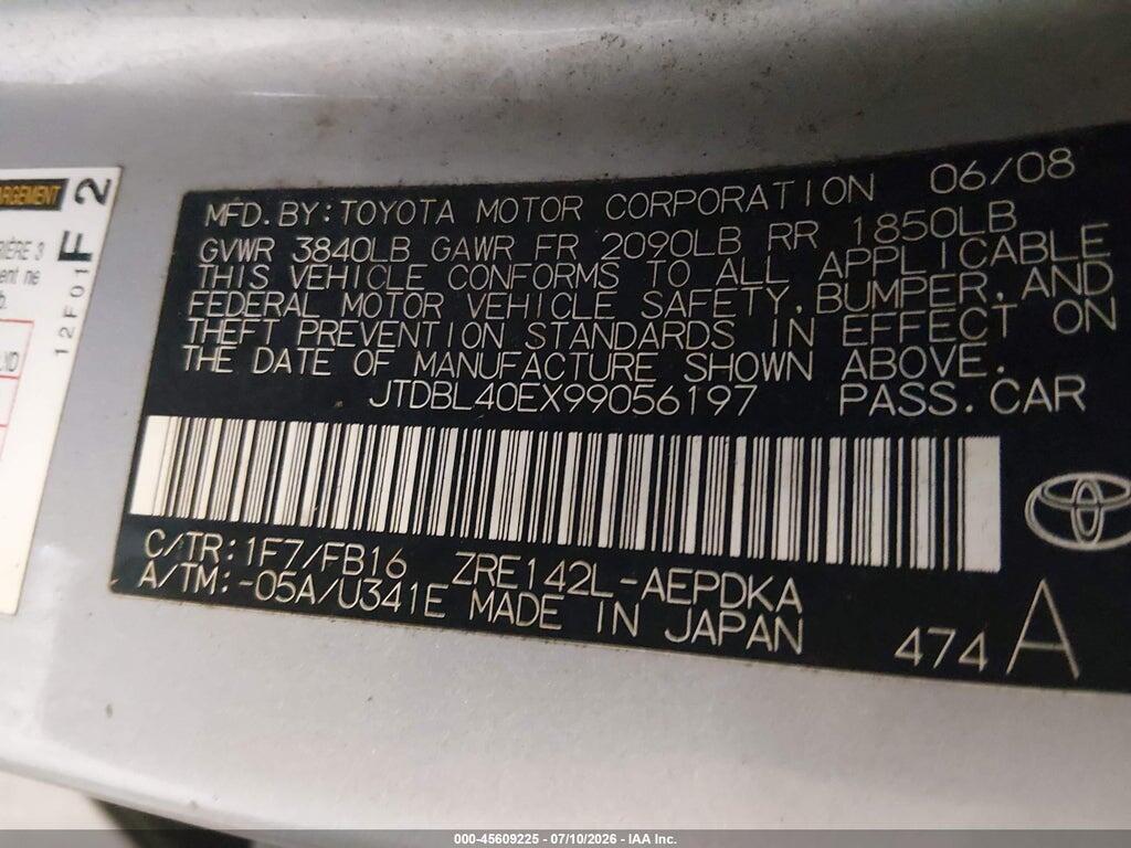 JTDBL40EX99056197 2009 TOYOTA COROLLA photo no. 9