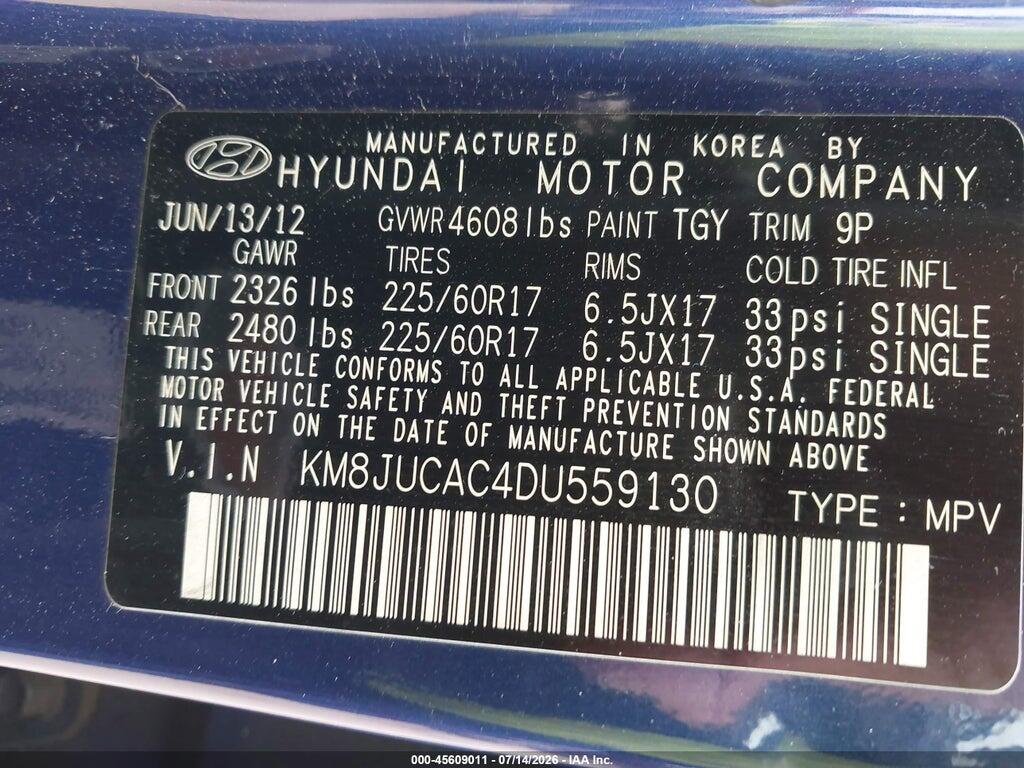 KM8JUCAC4DU559130 2013 HYUNDAI TUCSON photo no. 9