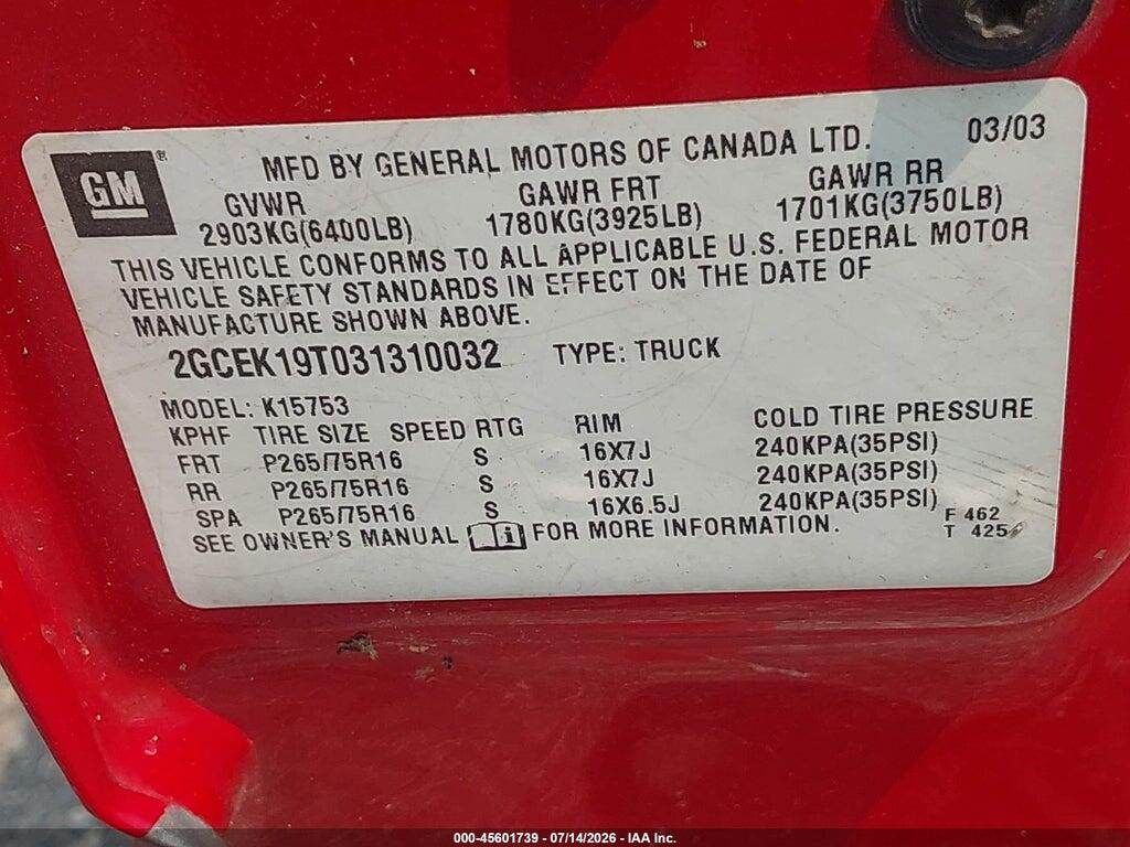 2GCEK19T031310032 2003 CHEVROLET SILVERADO 1500 photo no. 9