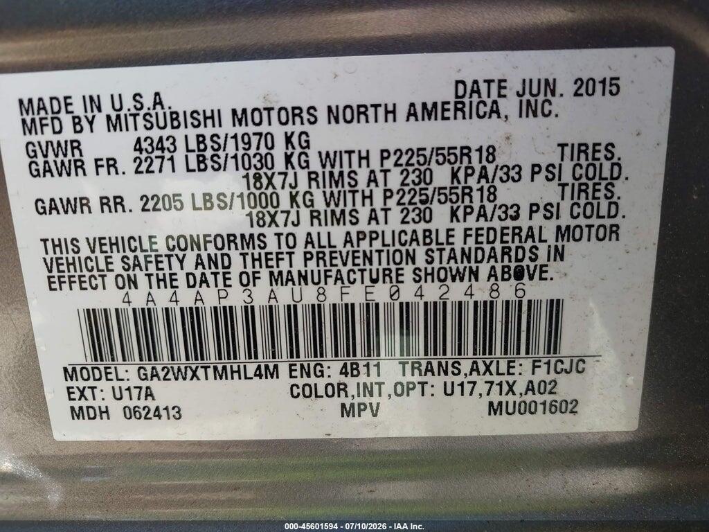 4A4AP3AU8FE042486 2015 MITSUBISHI OUTLANDER SPORT photo no. 9
