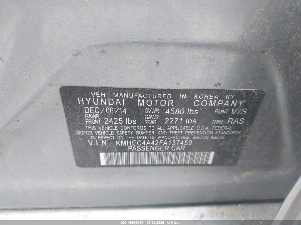 KMHEC4A42FA137459 2015 HYUNDAI SONATA HYBRID photo no. 9