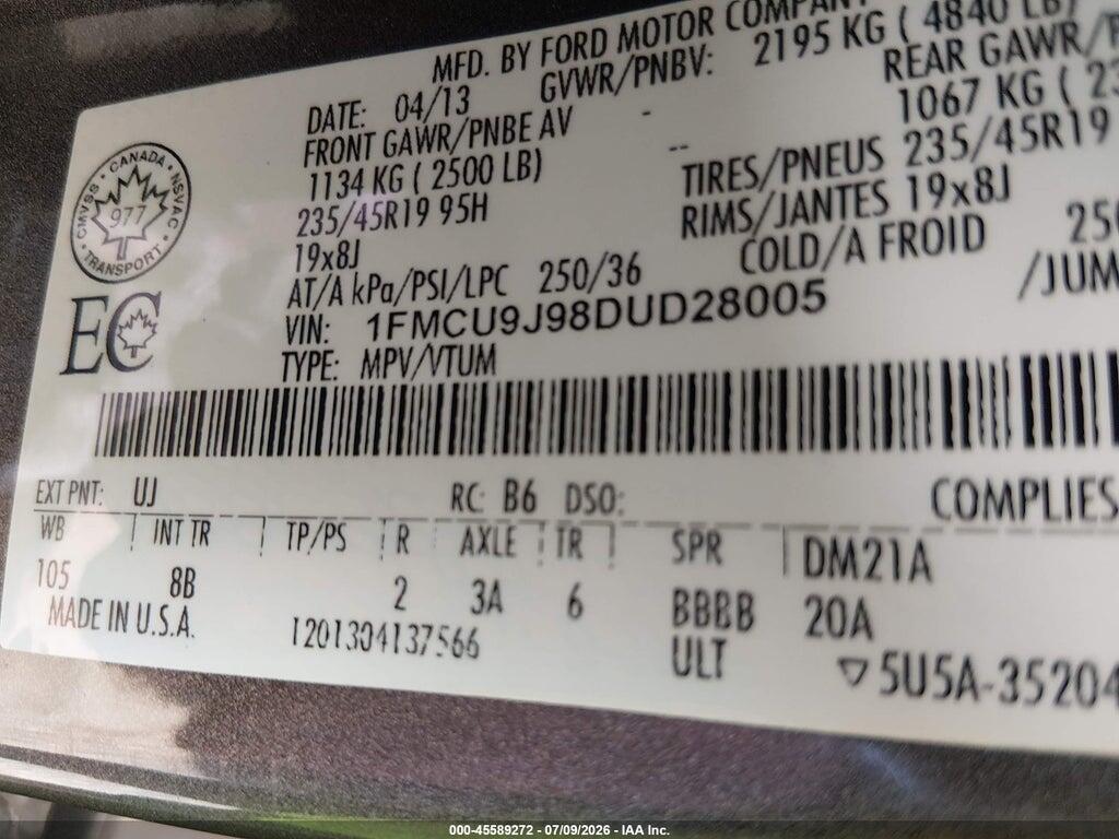 1FMCU9J98DUD28005 2013 FORD ESCAPE photo no. 9