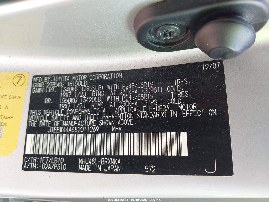 JTEEW44A682011269 2008 TOYOTA HIGHLANDER HYBRID photo no. 9