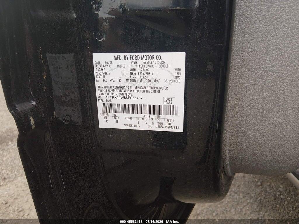 1FTRX14W88FC36752 2008 FORD F-150 photo no. 9