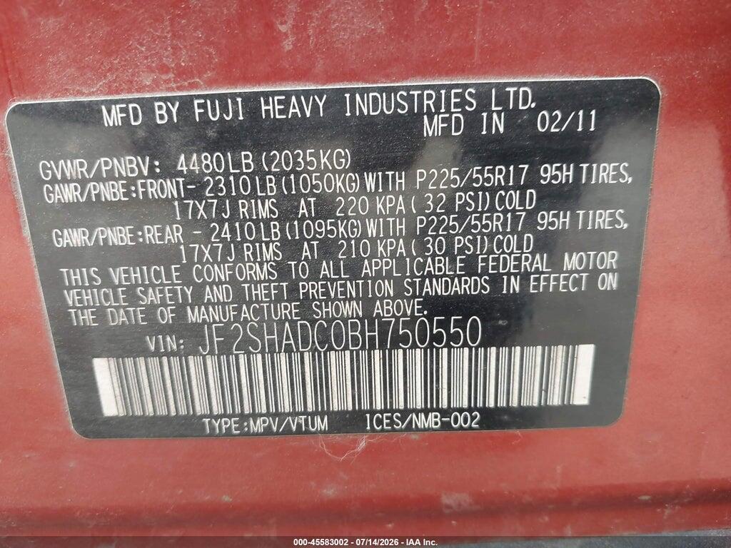 JF2SHADC0BH750550 2011 SUBARU FORESTER photo no. 9