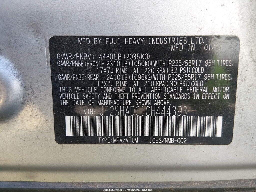 JF2SHADC1CH444393 2012 SUBARU FORESTER photo no. 9
