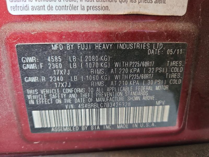 4S4BRBLC7B3426328 2011 SUBARU OUTBACK photo no. 12