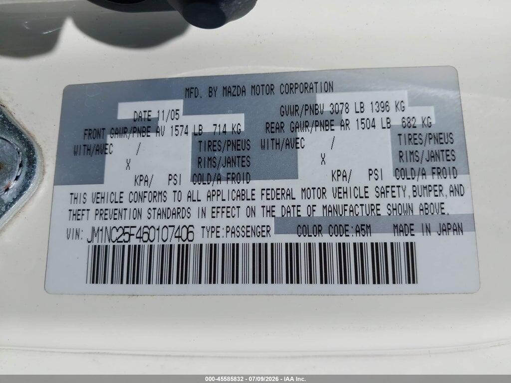 JM1NC25F460107406 2006 MAZDA MX-5 photo no. 9