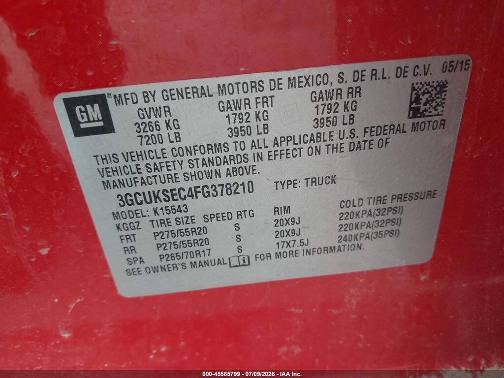 3GCUKSEC4FG378210 2015 CHEVROLET SILVERADO 1500 photo no. 9