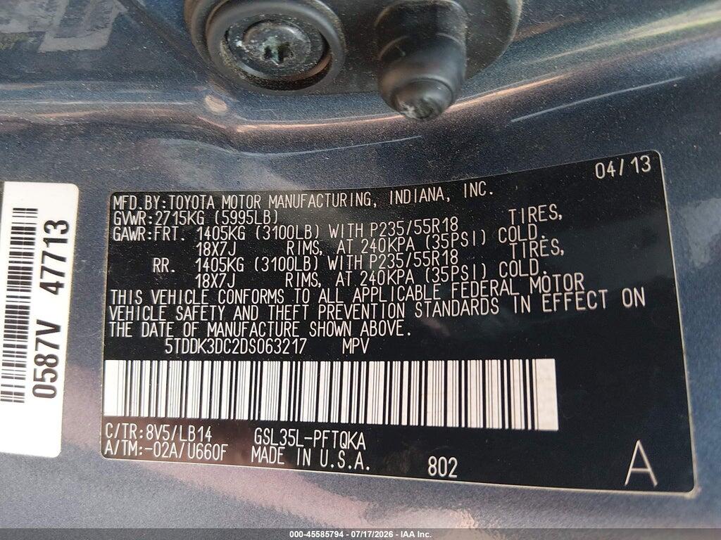 5TDDK3DC2DS063217 2013 TOYOTA SIENNA photo no. 9