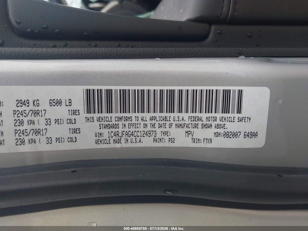 1C4RJFAG4CC124973 2012 JEEP GRAND CHEROKEE photo no. 9