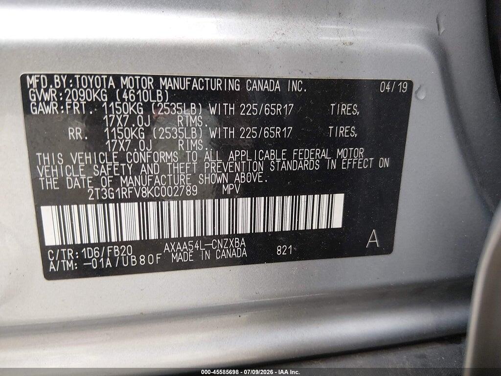 2T3G1RFV8KC002789 2019 TOYOTA RAV4 photo no. 9