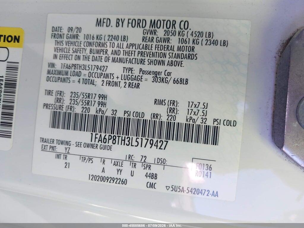1FA6P8TH3L5179427 2020 FORD MUSTANG photo no. 9