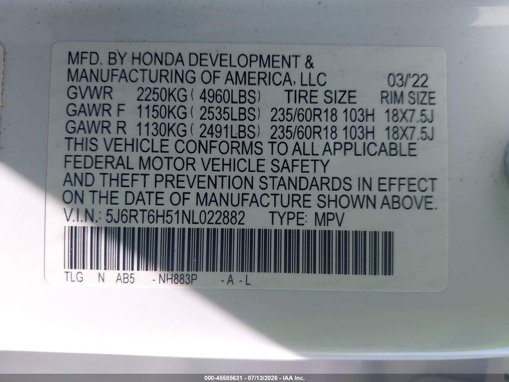 5J6RT6H51NL022882 2022 HONDA CR-V HYBRID photo no. 9