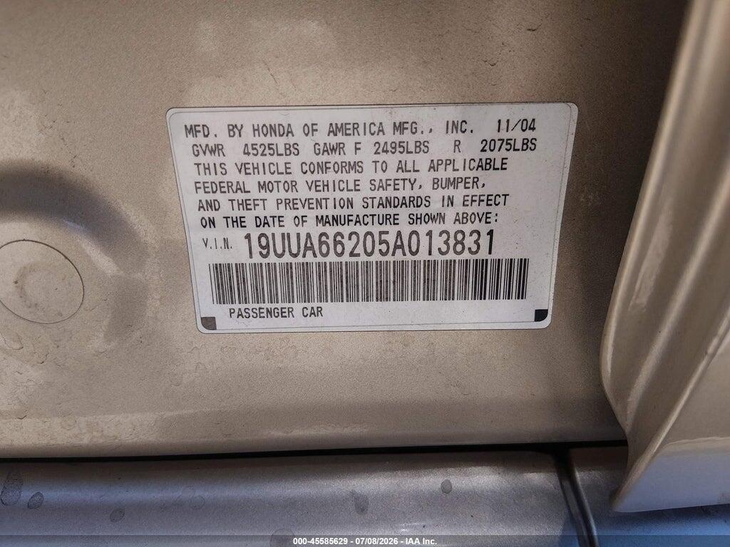 19UUA66205A013831 2005 ACURA TL photo no. 9