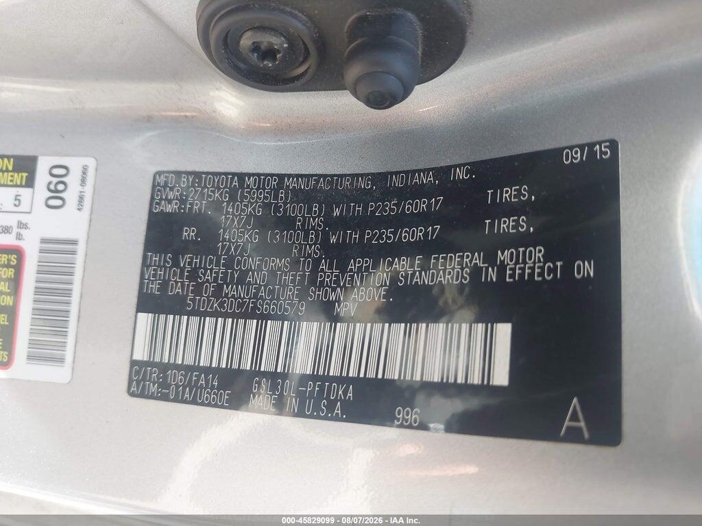 5TDZK3DC7FS660579 2015 TOYOTA SIENNA photo no. 9