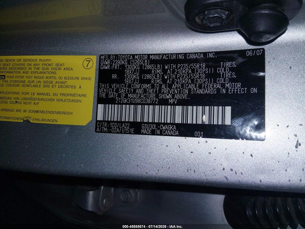 2T2GK31U98C038772 2008 LEXUS RX 350 photo no. 9