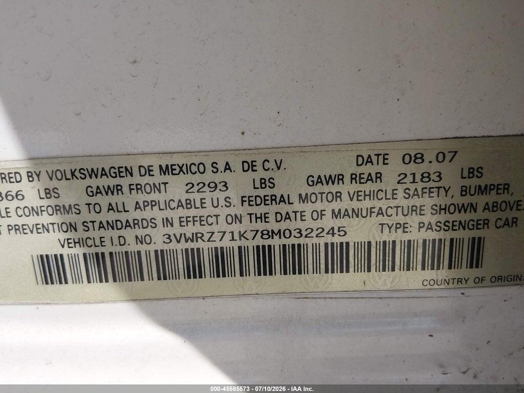 3VWRZ71K78M032245 2008 VOLKSWAGEN JETTA photo no. 9