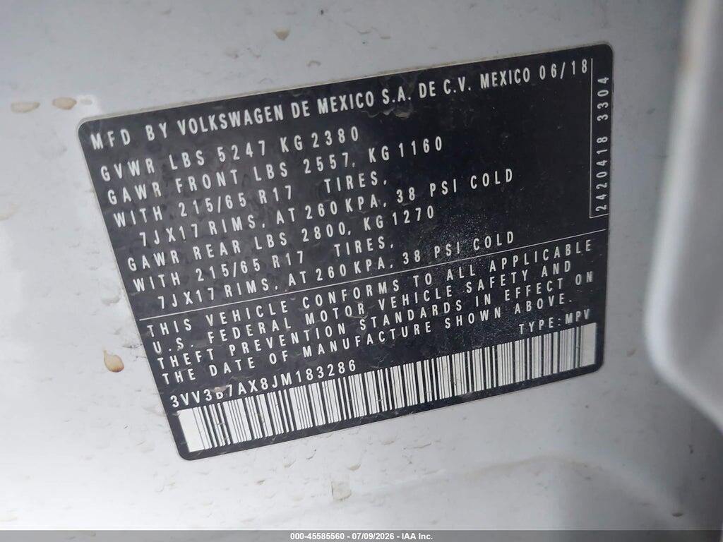 3VV3B7AX8JM183286 2018 VOLKSWAGEN TIGUAN photo no. 9