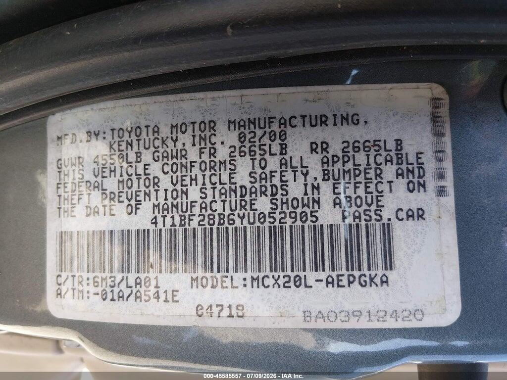 4T1BF28B6YU052905 2000 TOYOTA AVALON photo no. 9
