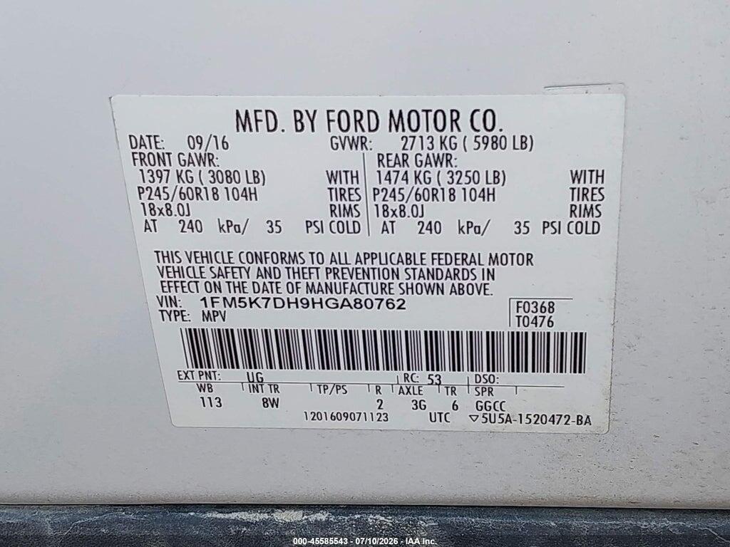 1FM5K7DH9HGA80762 2017 FORD EXPLORER photo no. 9