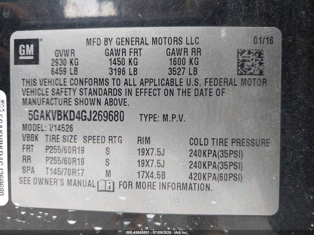 5GAKVBKD4GJ269680 2016 BUICK ENCLAVE photo no. 9