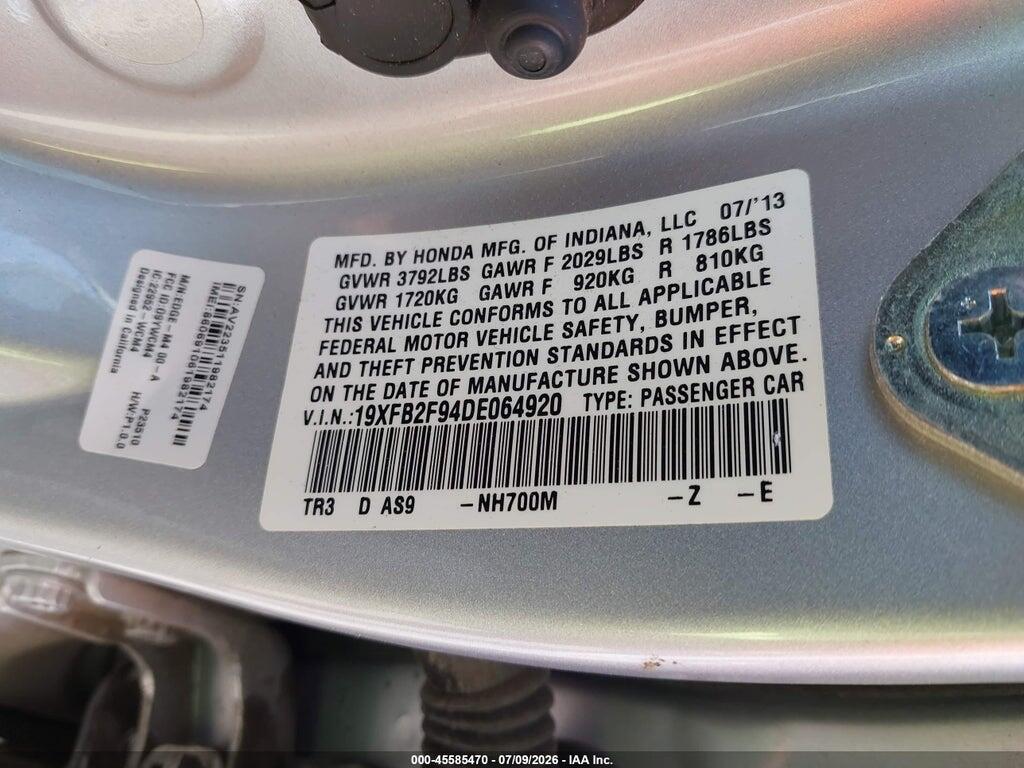19XFB2F94DE064920 2013 HONDA CIVIC photo no. 9