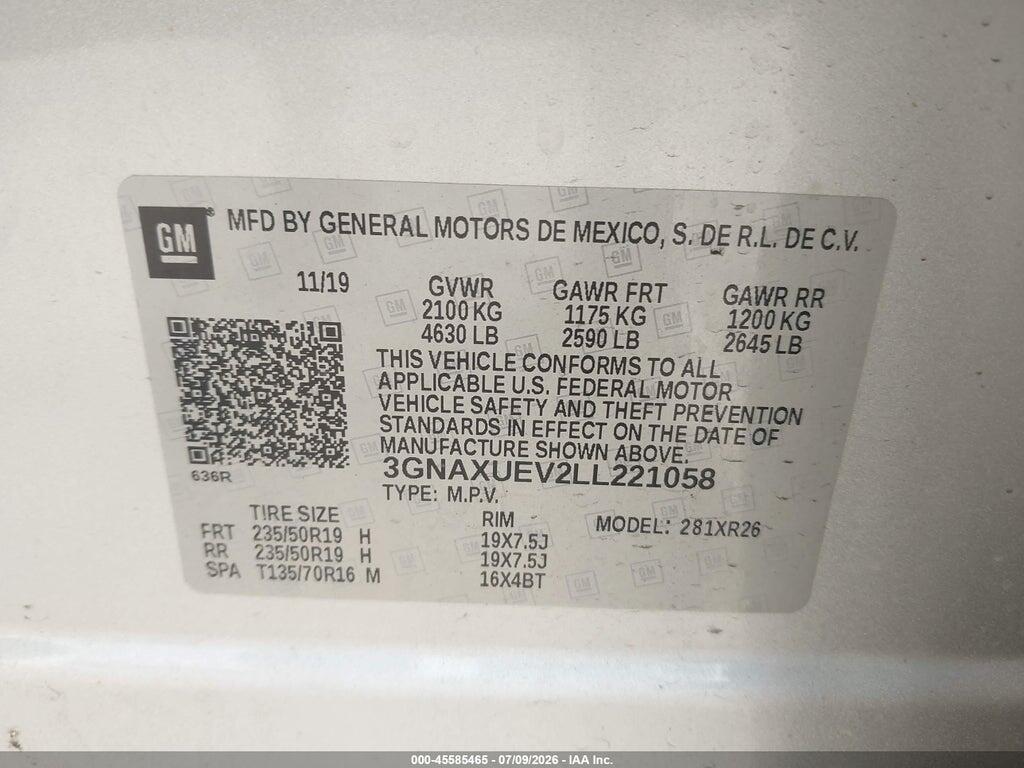 3GNAXUEV2LL221058 2020 CHEVROLET EQUINOX photo no. 9