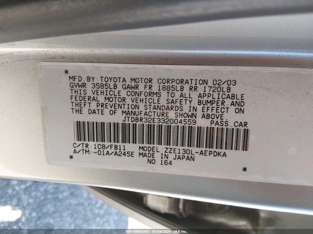 JTDBR32E332004559 2003 TOYOTA COROLLA photo no. 9