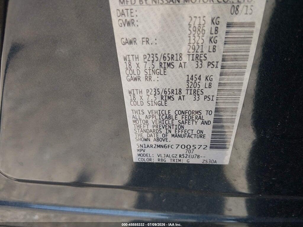 5N1AR2MN6FC700572 2015 NISSAN PATHFINDER photo no. 9