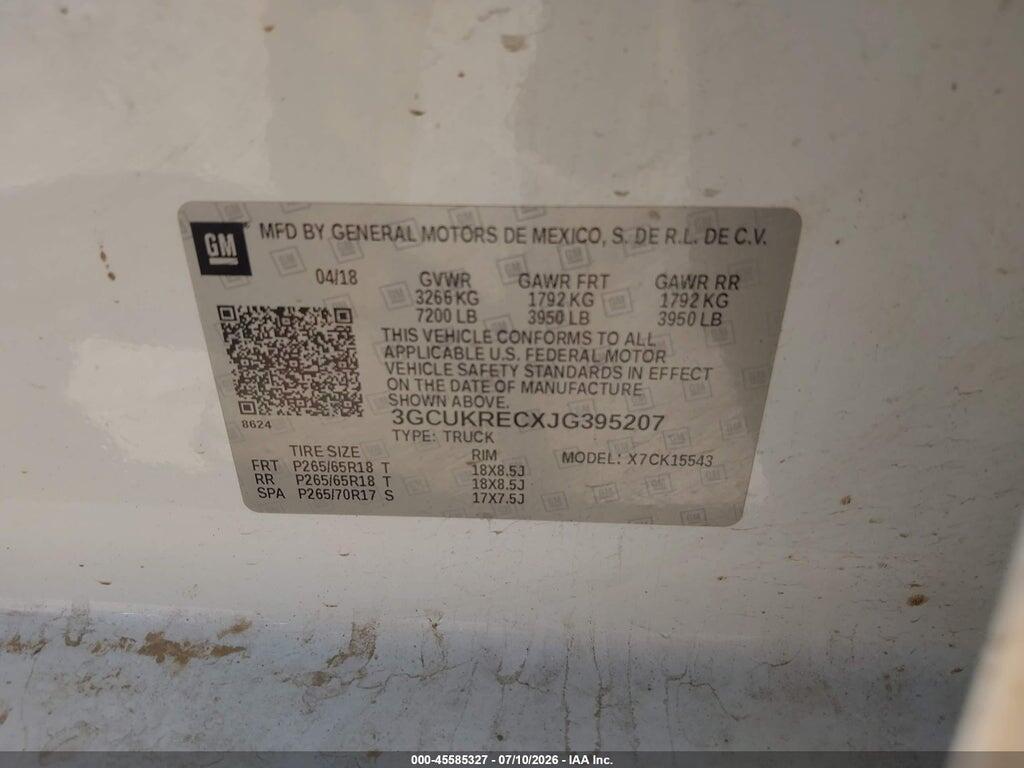 3GCUKRECXJG395207 2018 CHEVROLET SILVERADO 1500 photo no. 9