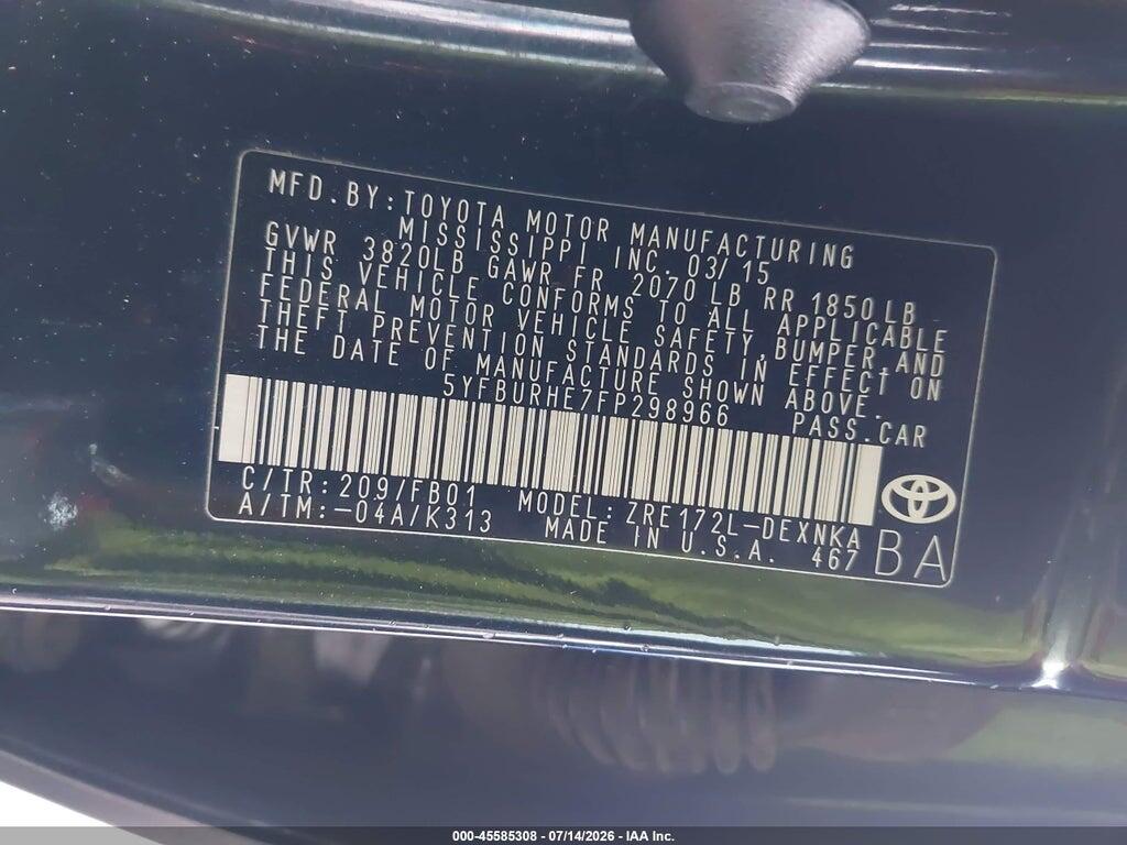 5YFBURHE7FP298966 2015 TOYOTA COROLLA photo no. 9