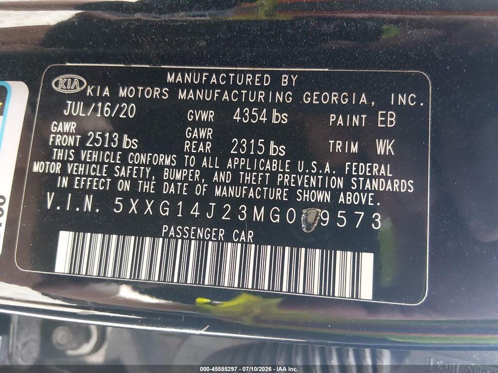 5XXG14J23MG009573 2021 KIA K5 photo no. 9