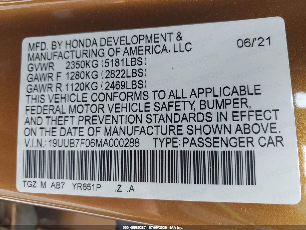 19UUB7F06MA000288 2021 ACURA TLX photo no. 9