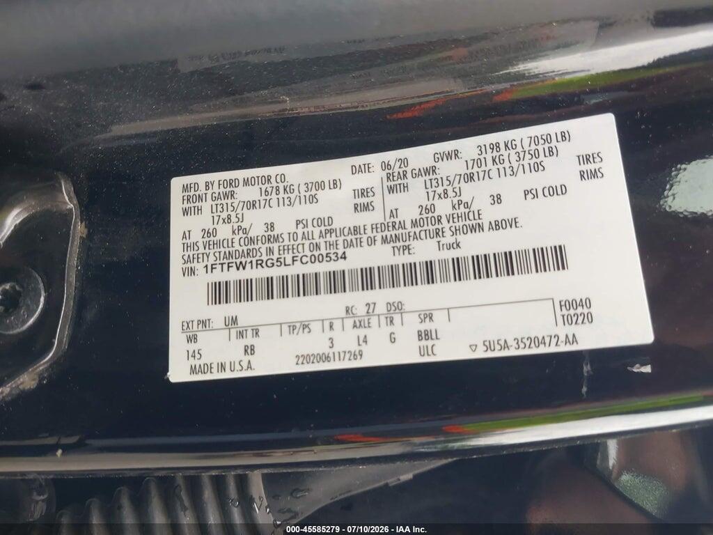 1FTFW1RG5LFC00534 2020 FORD F-150 photo no. 9