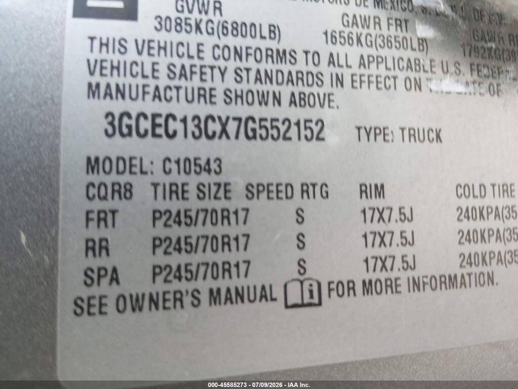 3GCEC13CX7G552152 2007 CHEVROLET SILVERADO 1500 photo no. 9