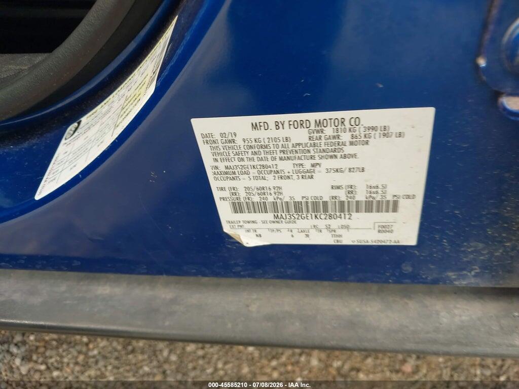 MAJ3S2GE1KC280412 2019 FORD ECOSPORT photo no. 9
