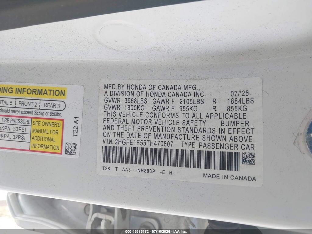 2HGFE1E55TH470807 2026 HONDA CIVIC SI photo no. 9