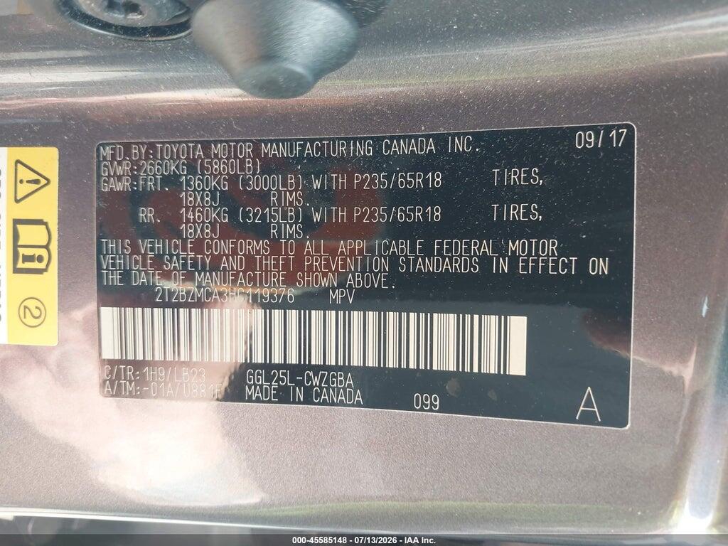 2T2BZMCA3HC119376 2017 LEXUS RX 350 photo no. 9