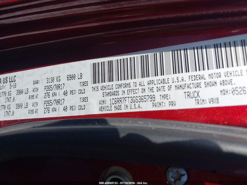 1C6RR7FT3GS365799 2016 RAM 1500 photo no. 9