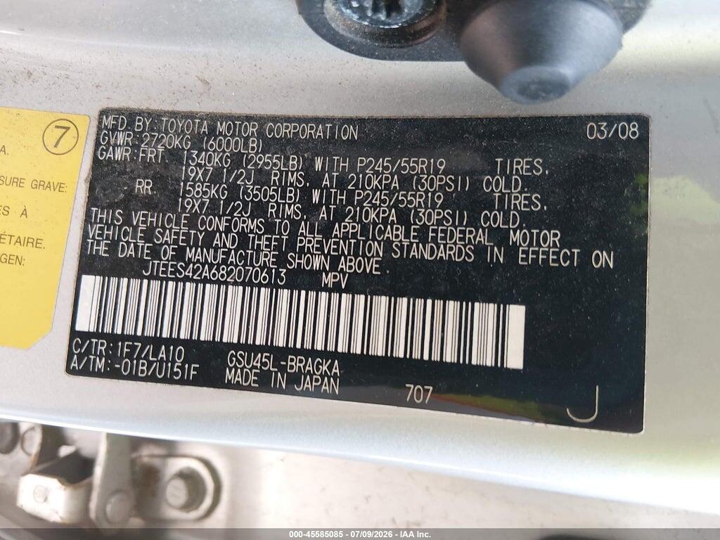 JTEES42A682070613 2008 TOYOTA HIGHLANDER photo no. 9