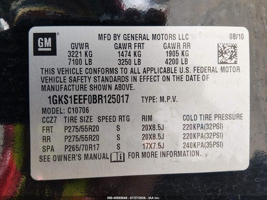 1GKS1EEF0BR125017 2011 GMC YUKON photo no. 9