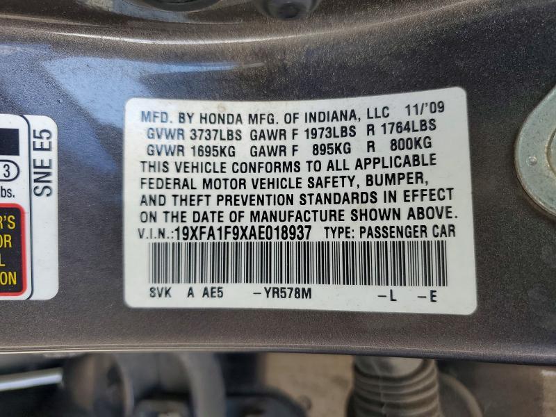 19XFA1F9XAE018937 2010 HONDA CIVIC photo no. 12