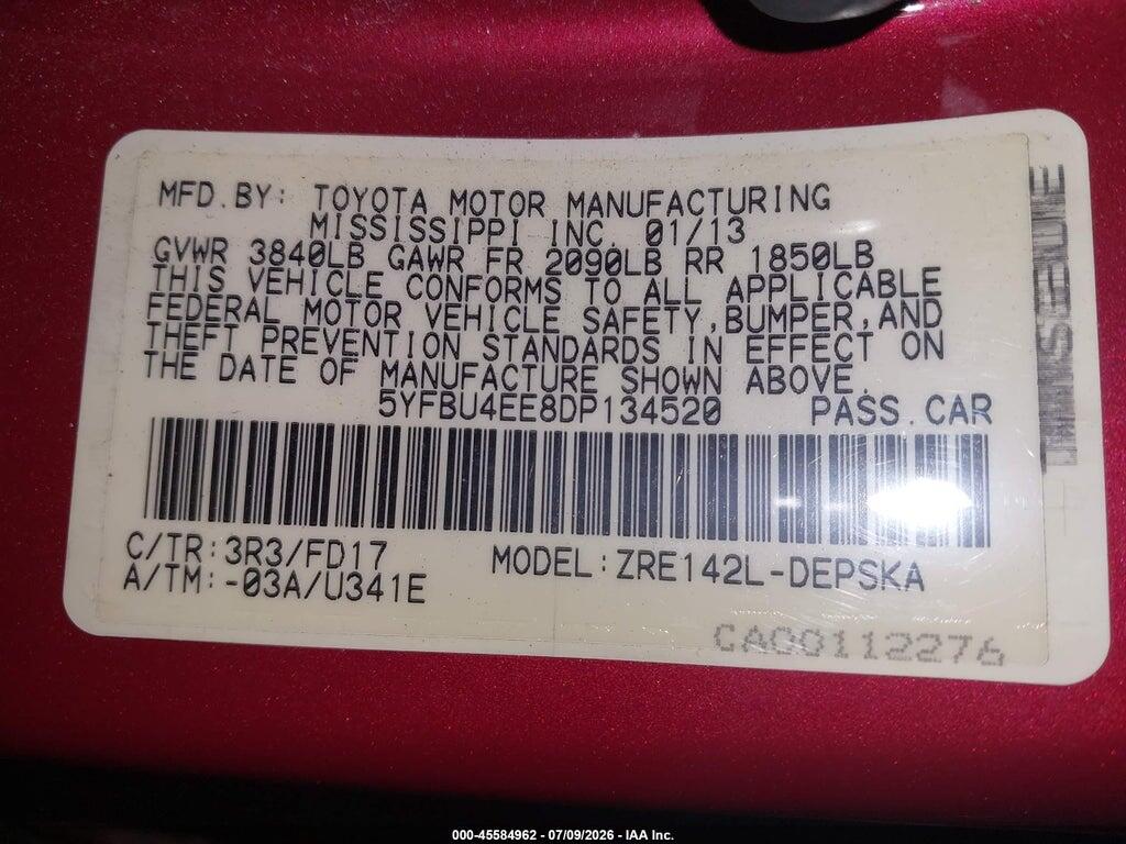 5YFBU4EE8DP134520 2013 TOYOTA COROLLA photo no. 9