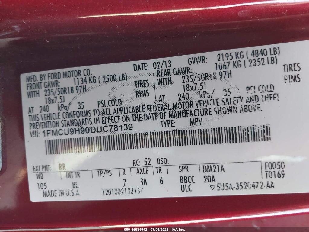 1FMCU9H90DUC78139 2013 FORD ESCAPE photo no. 9