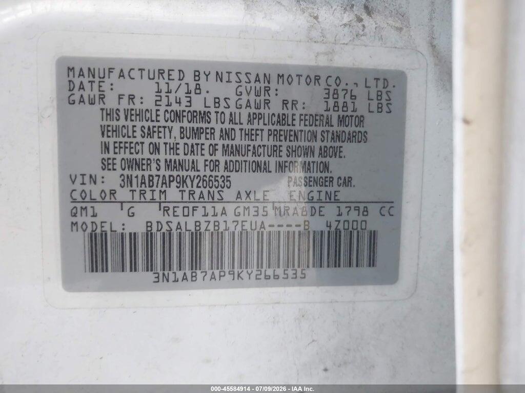 3N1AB7AP9KY266535 2019 NISSAN SENTRA photo no. 9