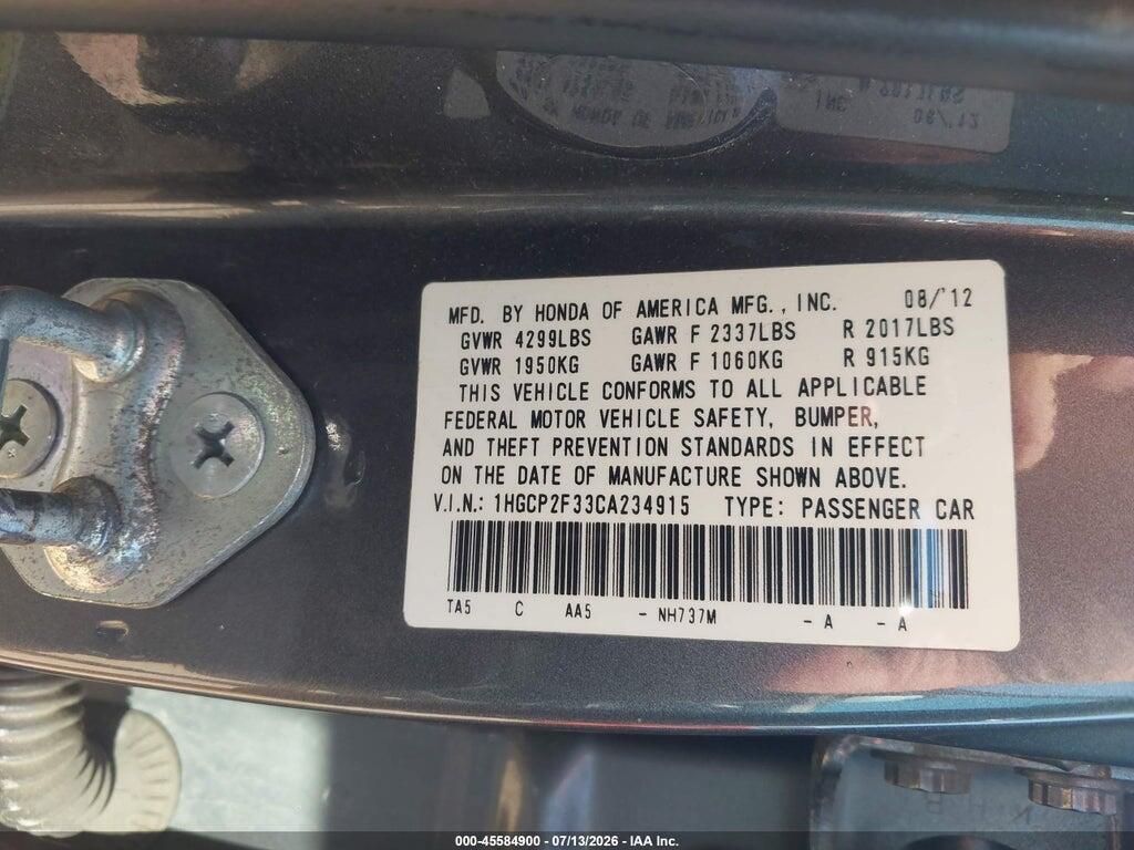 1HGCP2F33CA234915 2012 HONDA ACCORD SDN photo no. 9