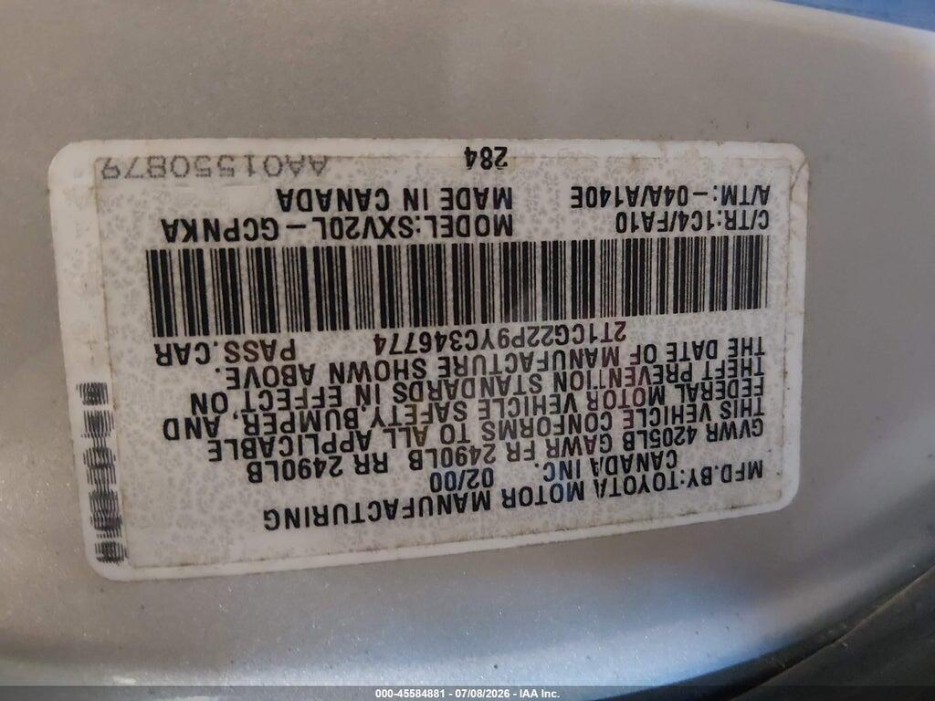 2T1CG22P9YC346774 2000 TOYOTA CAMRY SOLARA photo no. 9