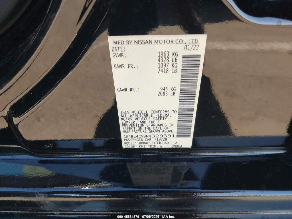 1N4BL4CV9NN329391 2022 NISSAN ALTIMA photo no. 9