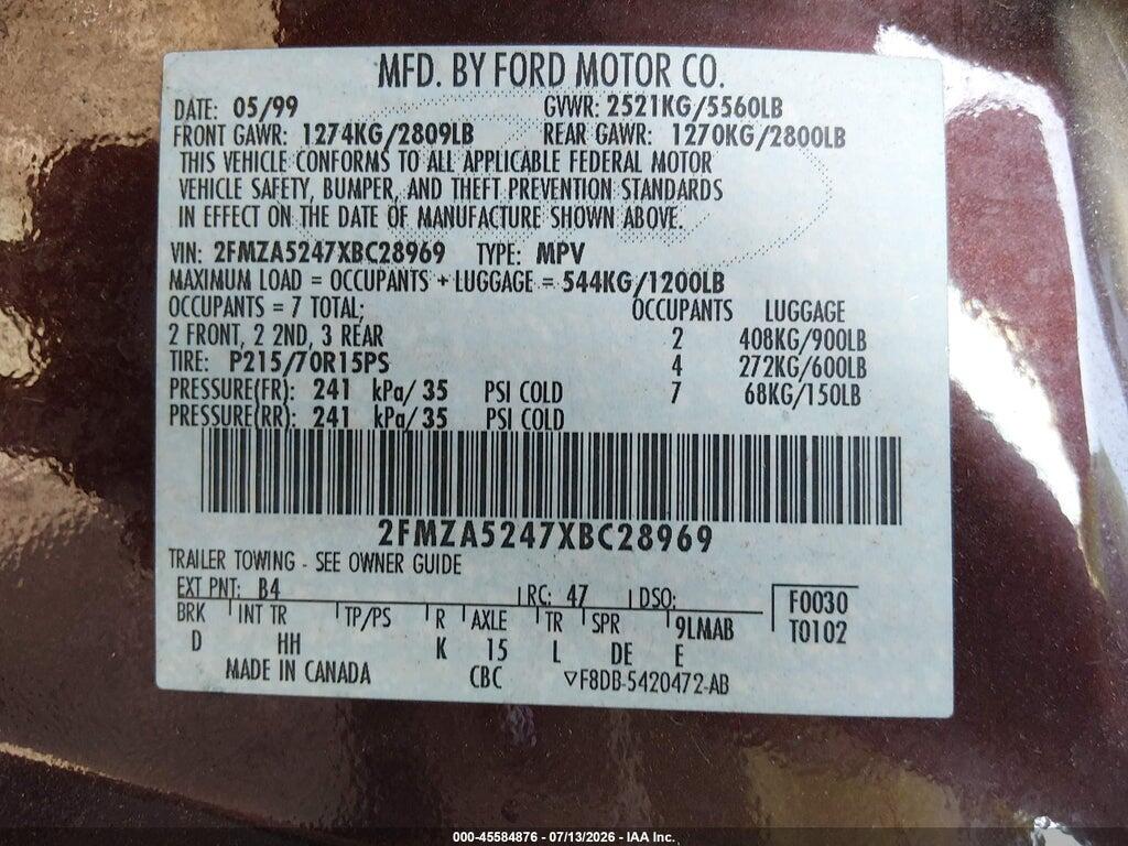 2FMZA5247XBC28969 1999 FORD WINDSTAR photo no. 9